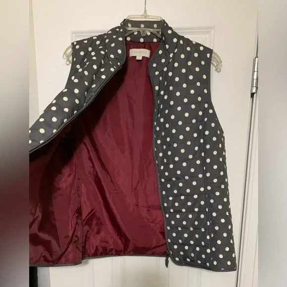 Polka Dot L Quilted Vest Talbots Outlet Brown Purple White - Picture 2 of 6